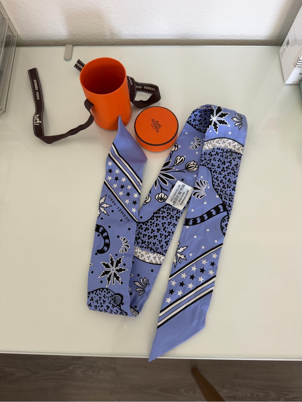 Hermès Blue Silk Twilly Scarf - Celeste Blue